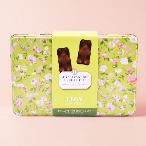 Boite ourson guimauve épicerie feuillette verte